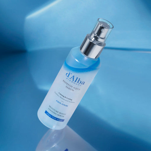 Clear dAlba Refresh Aqua Serum bottle with silver pump in DAlba collection